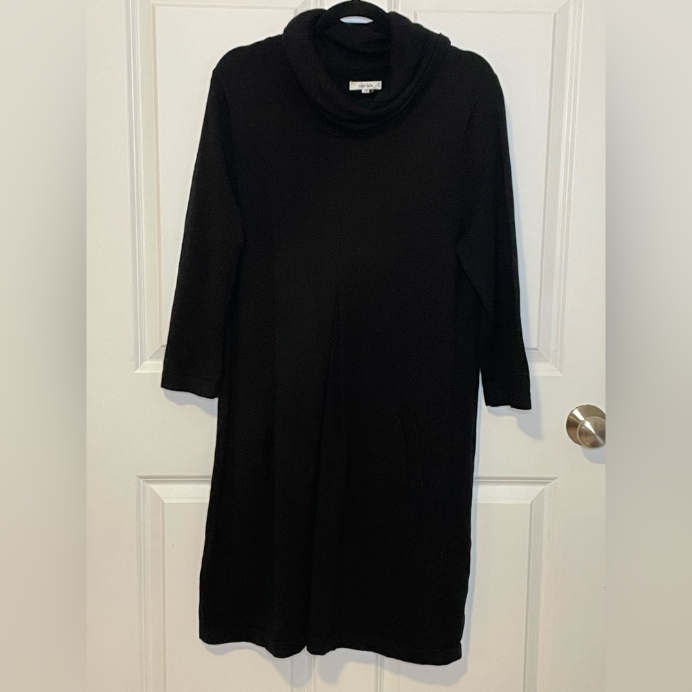 Tyler Boe Black Cowl Neck Sweater Dress Cotton Cashmere Blend L EUC